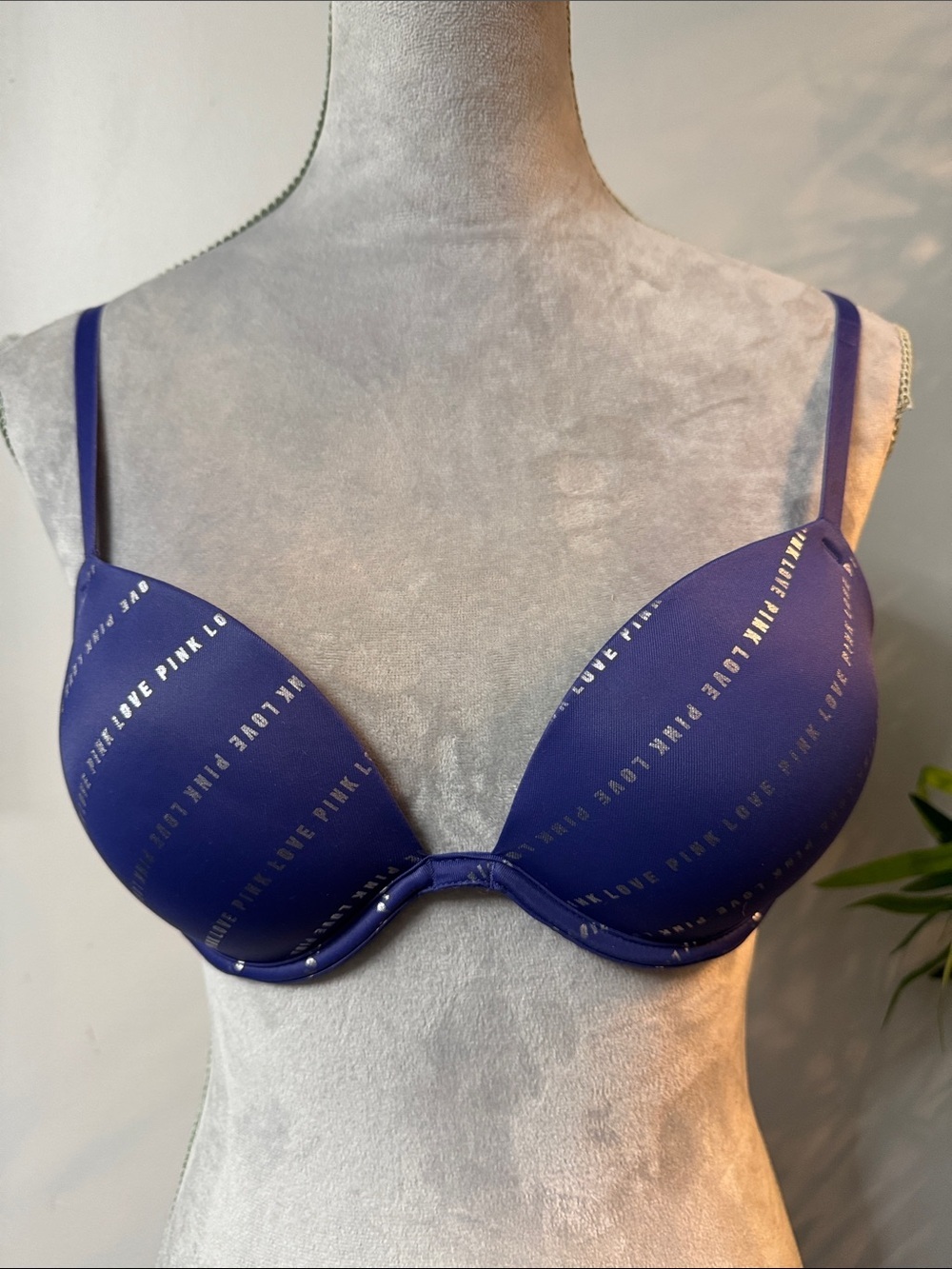 PINK Victoria's Secret Purple Logo Script Push-Up Bra 34B